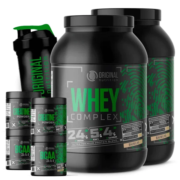 Kit com 2 Whey Protein Complex + 2 Bcaa + 2 Creatina + Shaker Coqueteleira – Original Nutrition