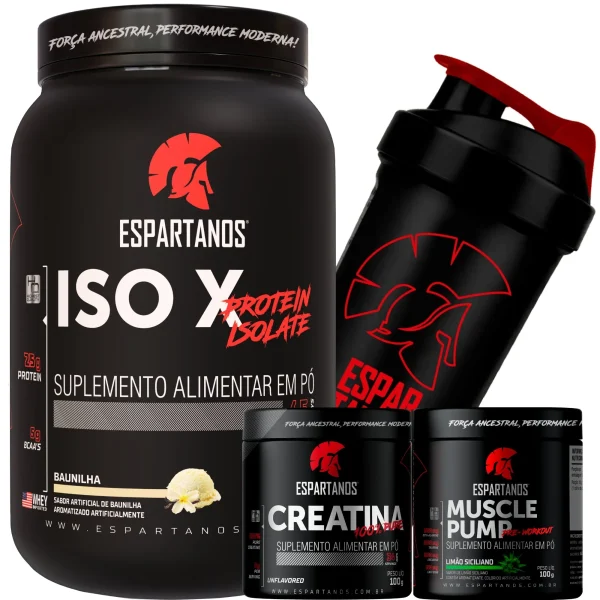 Whey Protein ISO X + Creatina + Pré-Treino + Shaker