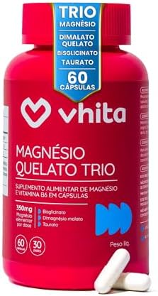 Vhita Magnesio Quelato Trio, Dimalato, Bisglicinato e Taurato, com Vitamina B6, 60 53 g