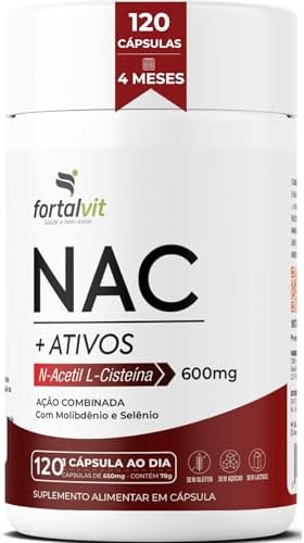 Fortalvit NAC 600mg 120 Cápsulas 4 Meses de Uso, Longa Duração 2x Mais, com Molibdênio e