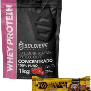 Soldiers Nutrition Kit: Whey Protein 1Kg Morango + Barrinha Elitebar Pão de Mel 30g