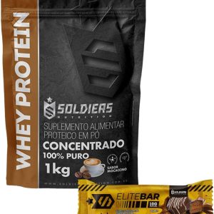 Soldiers Nutrition Kit: Whey Protein 1Kg Mocaccino + Barrinha Elitebar Pão de Mel 30g