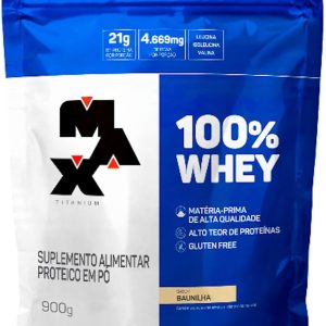 Max Titanium 100% Whey Protein em Pó, Sabor Baunilha, 21g de Proteína por Porção