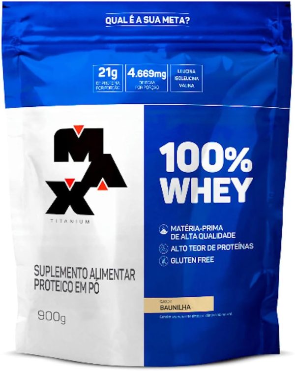 Max Titanium 100% Whey Protein em Pó, Sabor Baunilha, 21g de Proteína por Porção