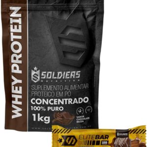 Soldiers Nutrition Kit: Whey Protein 1Kg Chocolate Belga + Barrinha Elitebar Pão de Mel 30g