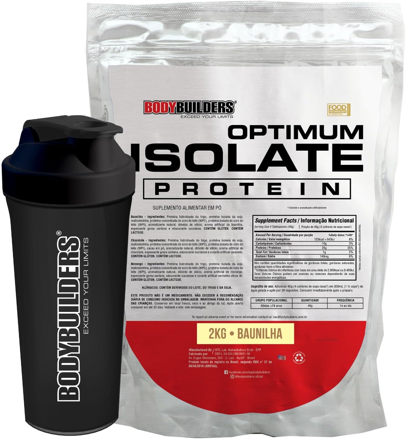 Algo A Mais A: A Kit Optimum Isolate Whey Protein Baunilha 2kg + Coqueteleira – Bodybuilders
