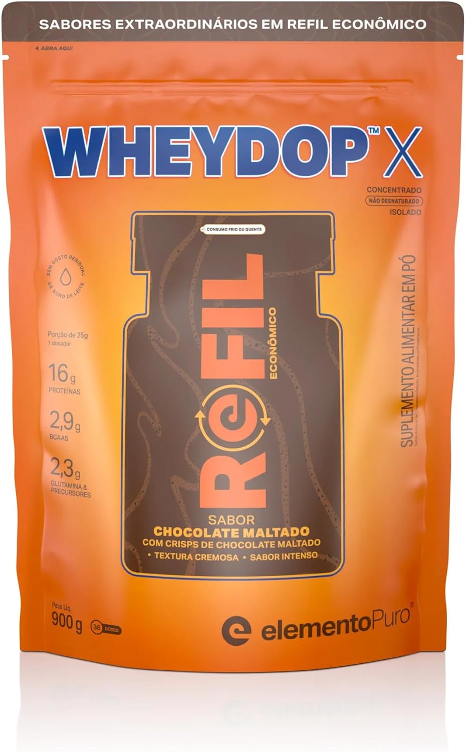 GSG Nutrição Refil Whey Protein WHEYDOP X Chocolate Maltado 900g Proteína Concentrada não