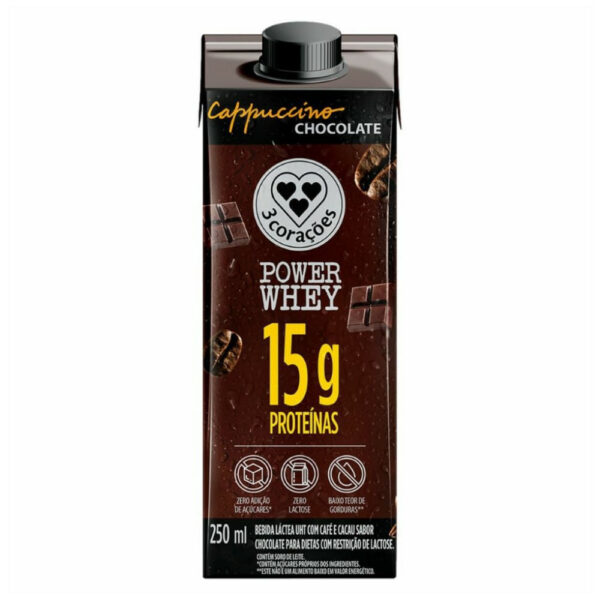 TRES Coracoes UHT 3 Corações Power Whey 15g Proteínas Cappuccino Chocolate Zero Lactose 250ml
