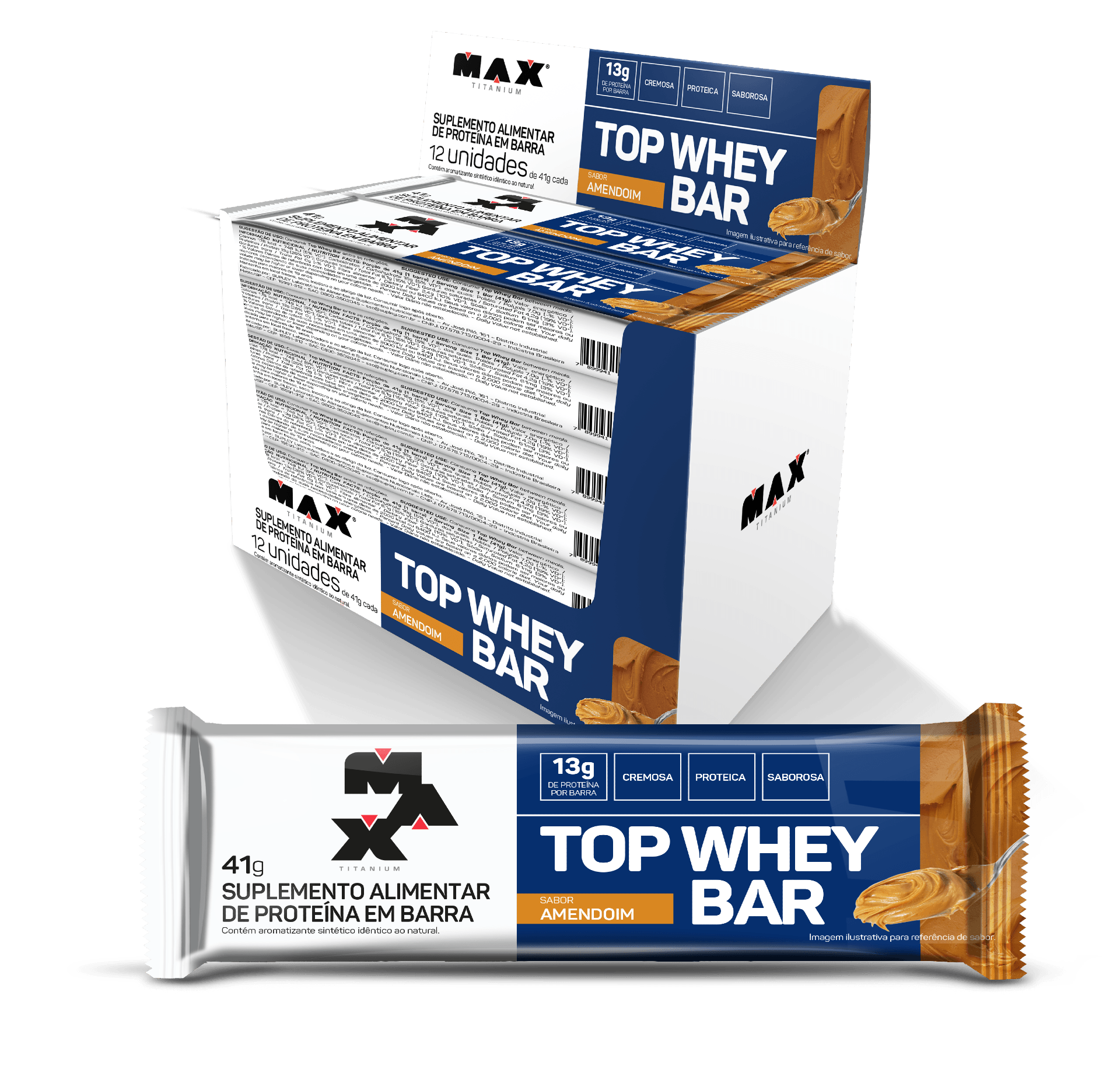 Max Titanium Top Whey Bar 41g Display com 12 unid