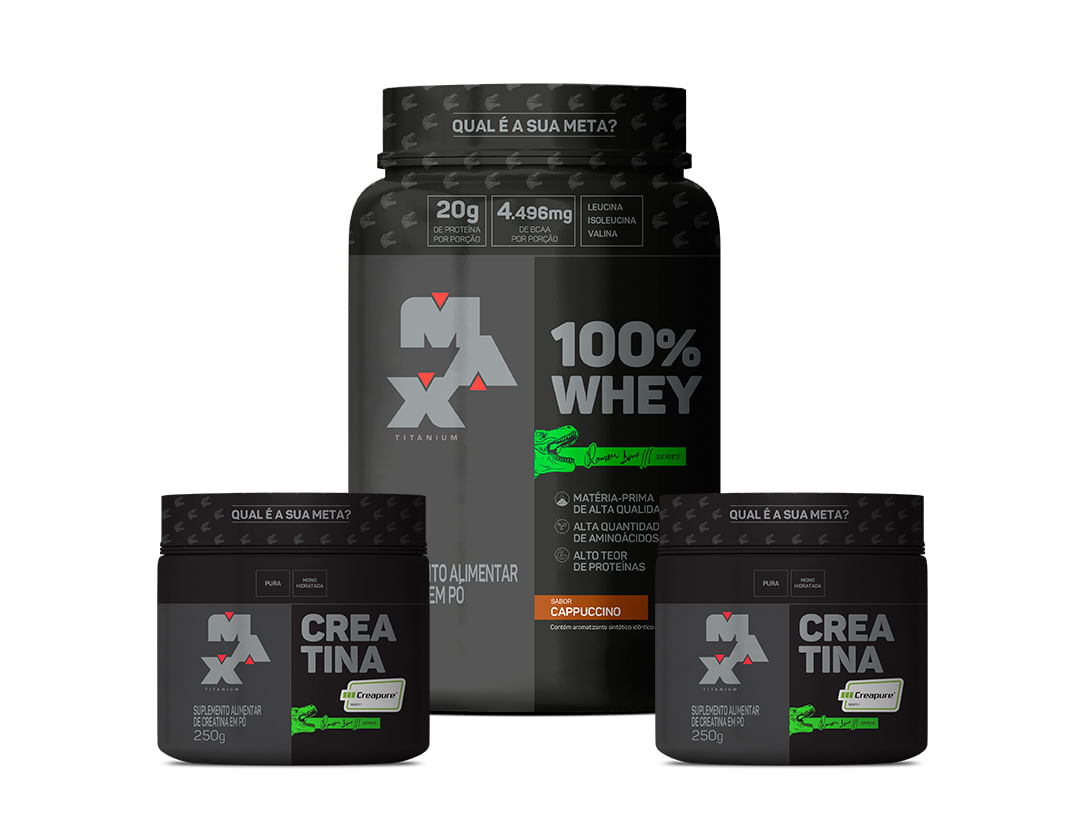 Max Titanium Kit Mais Garra 100% Whey + Pack 2x Creatina Creapure