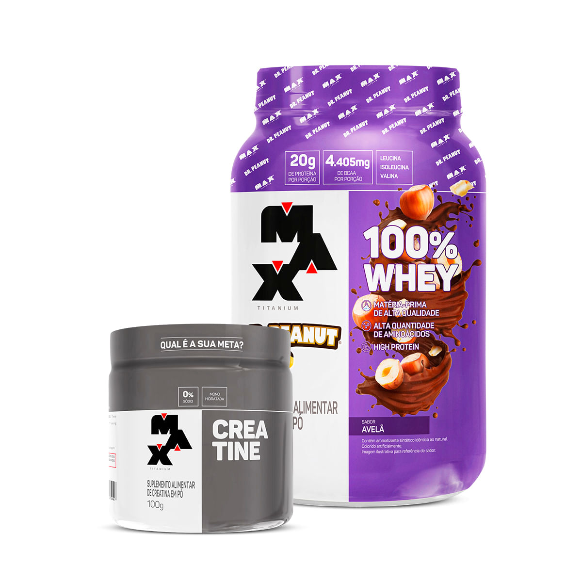 Max Titanium Kit 100% Whey Dr. Peanut + Creatina 100g