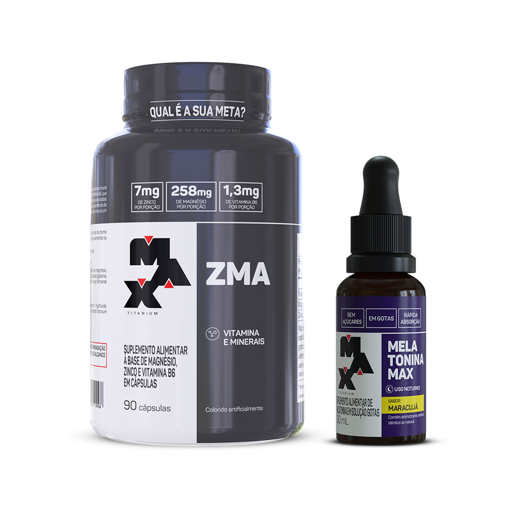 Max Titanium Kit Dormir Melhor Melatonina 30ml + ZMA 90 capsulas