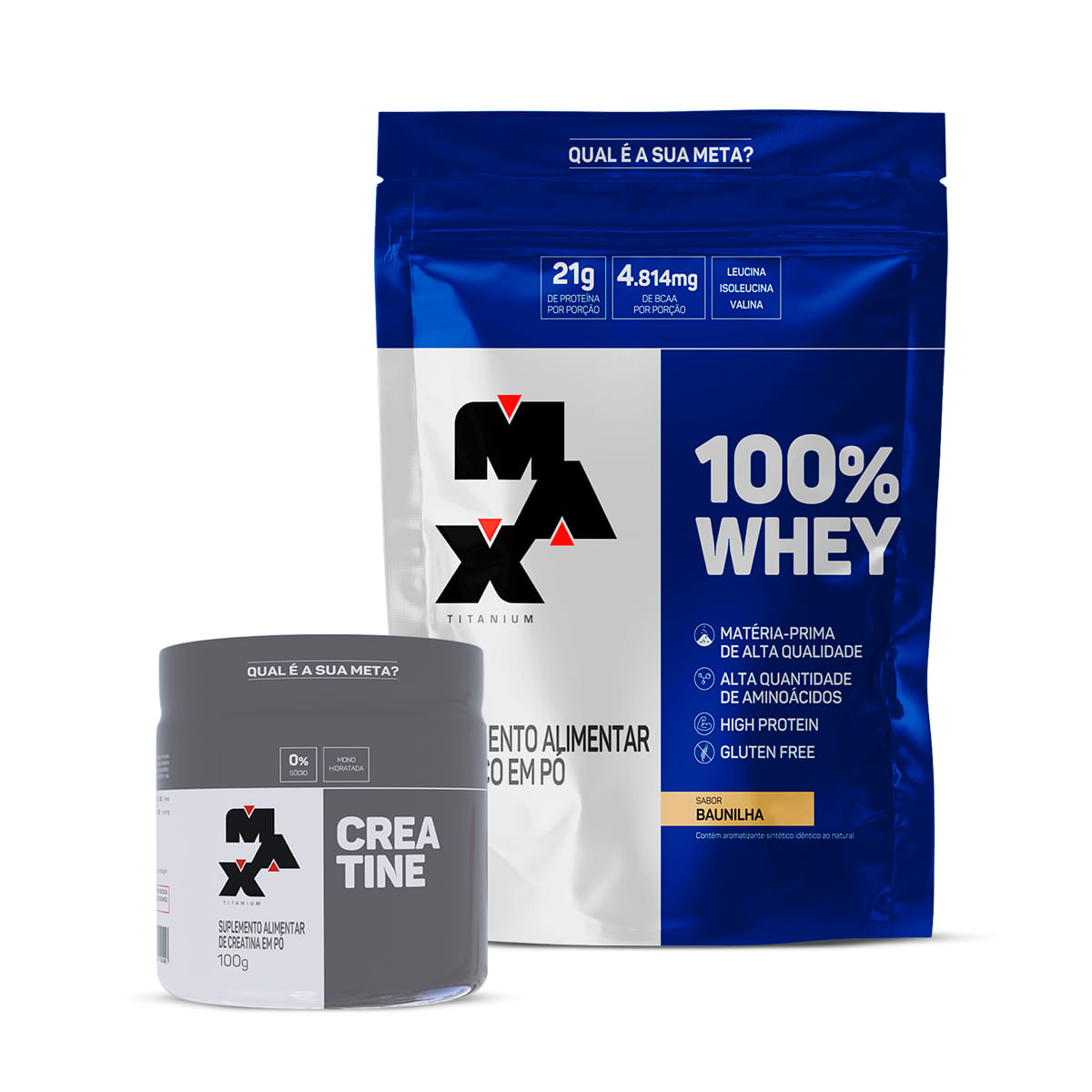 Max Titanium Kit 100% Whey Refil 900g + Creatina 100g