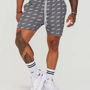 BERMUDA GROWTH BANHO ESTAMPADA MINI LOGO GRAFITE COM BRANCO