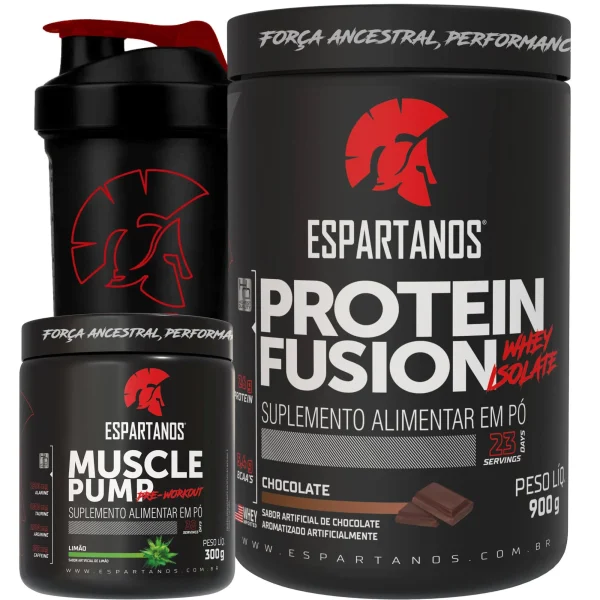 Kit Whey Protein Fusion + Pré Treino Muscle Pump Limão + Shaker