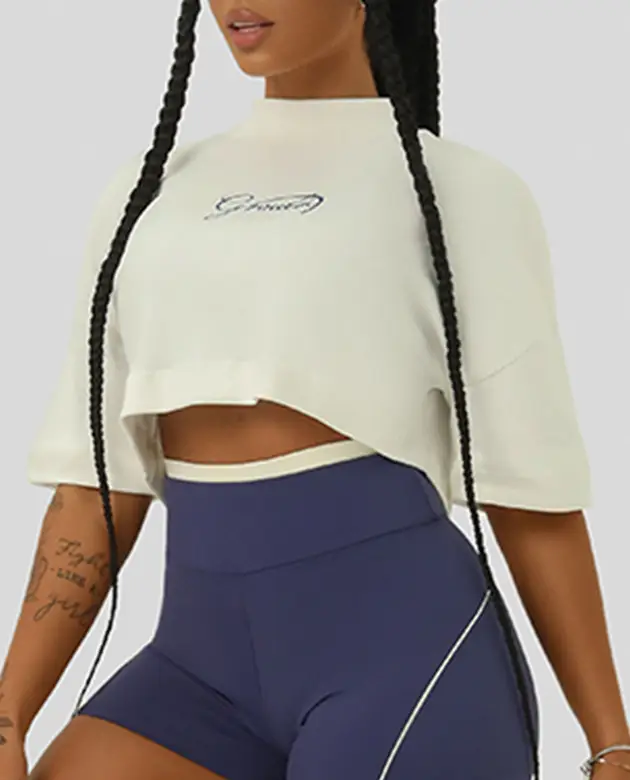 Cropped Growth Oversized Fine Branco/Azul