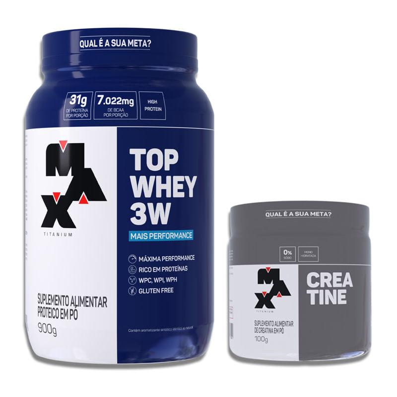Max Titanium Kit Top Whey 3W + Performance 900g + Creatina 100g UN