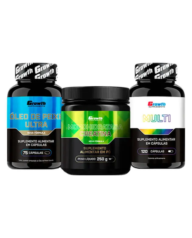 Kit Creatina Monohidratada 250g, Multivitamínico 120 caps e Óleo de Peixe Ultra 75 caps