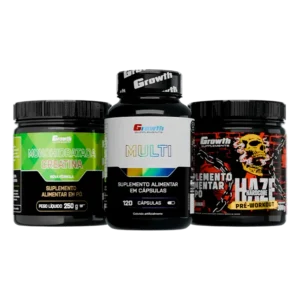 Kit Creatina Monohidratada 250g, Multivitamínico 120 caps e Pré-Treino Haze 300g