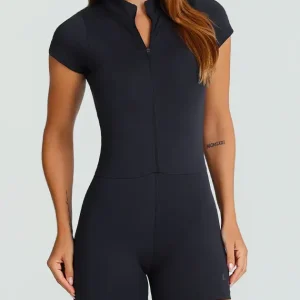 Macaquinho Growth Manga Curta Ziper Frontal Preto