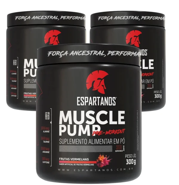 Kit 3x Pré Treino Muscle Pump Pre Workout 300g Espartanos Sabor: Frutas Vermelhas