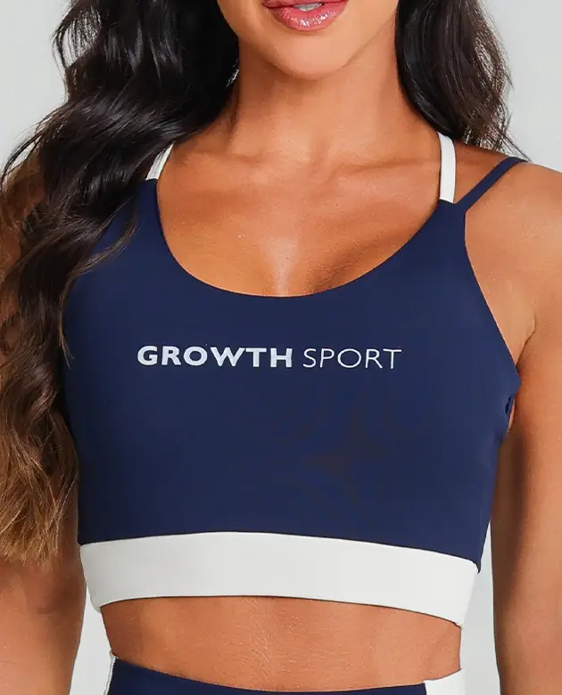 Top Growth Tiras Cruzadas Alças Contrastantes Azul Marinho